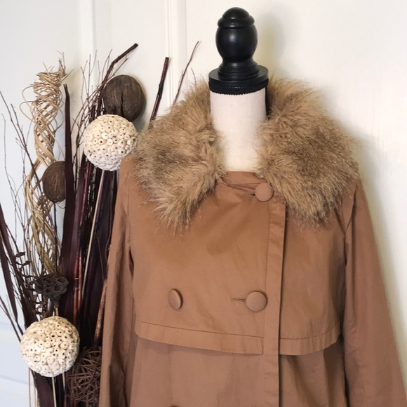 F21 Trench Coat Jacket Faux Fur Collar - Picture 2 of 8